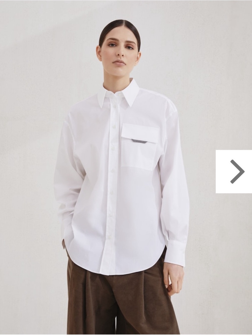 Brunello Cucinelli White Long-Sleeve Button-Down Shirt